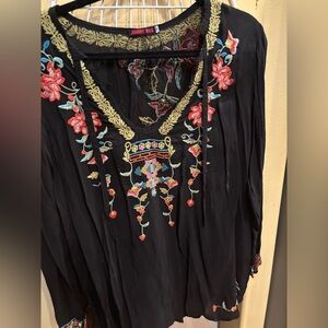 Embroidered Black Floral V-Neck Women's Top